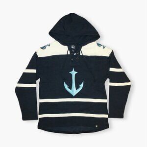 47 Brand Men's Large Seattle Kraken NHL Lace Up Hoodie‎ Hockey Jersey Style
